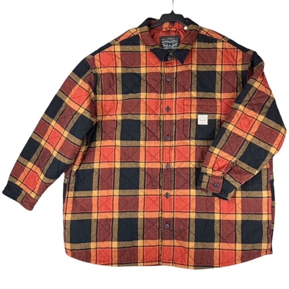 Levi's Men's 3XL Flannel Shirt Jacket Quilted Lined Plaid Red Black Workwear